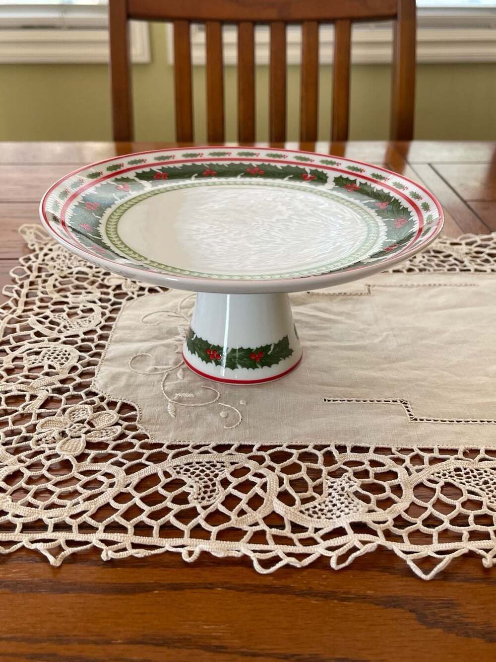 1970’s Lefton Christmas Holly Pedestal Dessert Server